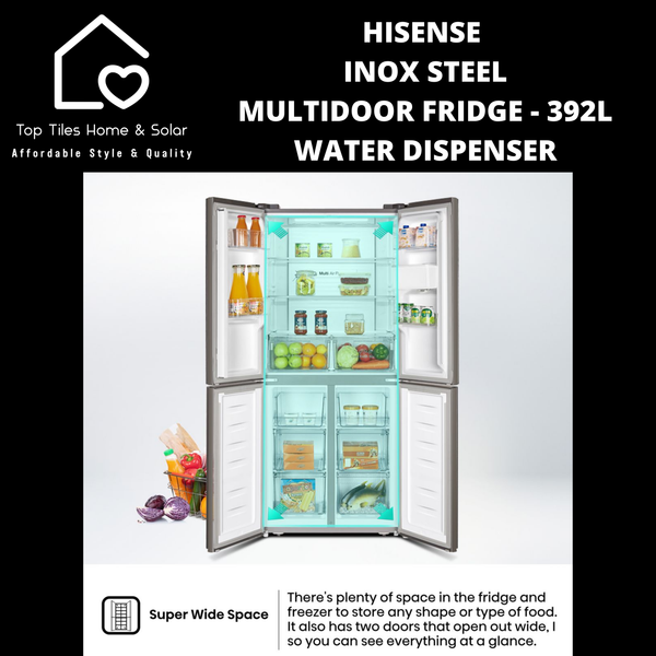 Hisense Inox Steel MultiDoor Fridge  - 392L Water Dispenser