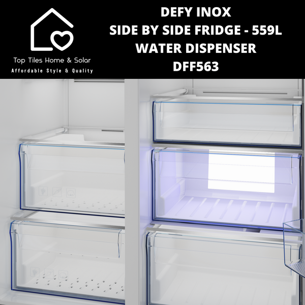 Defy Inox Side by Side Fridge - 559L Water Dispenser DFF563