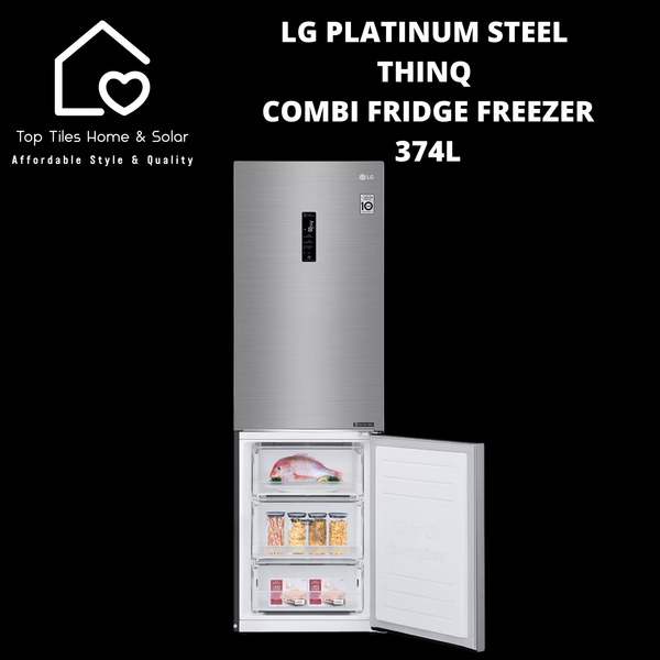 LG Platinum Steel ThinQ Combi Fridge Freezer - 374L