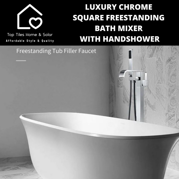 Luxury Chrome Square Freestanding Bath Mixer With Handshower