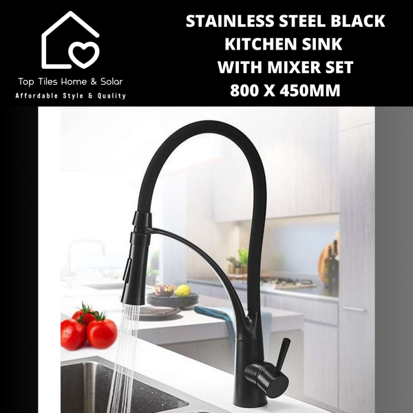 Stainless Steel Black Kitchen Sink with Mixer Set - 800 x 450mm