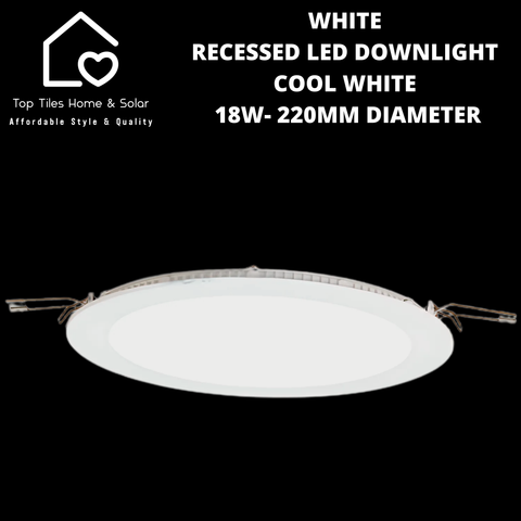 White Round Recessed LED Downlight Cool White - 18W - 220mm Diameter