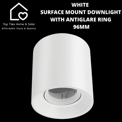 White Surface Mount Downlight with Antiglare Ring - 96mm