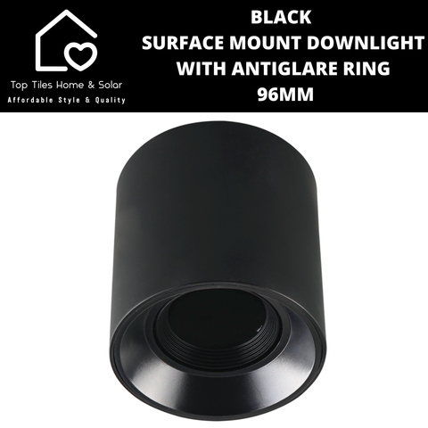 Black Surface Mount Downlight with Antiglare Ring - 96mm