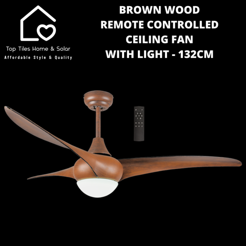 Brown Wood Remote Controlled Ceiling Fan with Light - 132cm