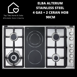 Elba Alterum Stainless Steel 4Burner Gas + 2 Plate Ceran Hob - 90cm