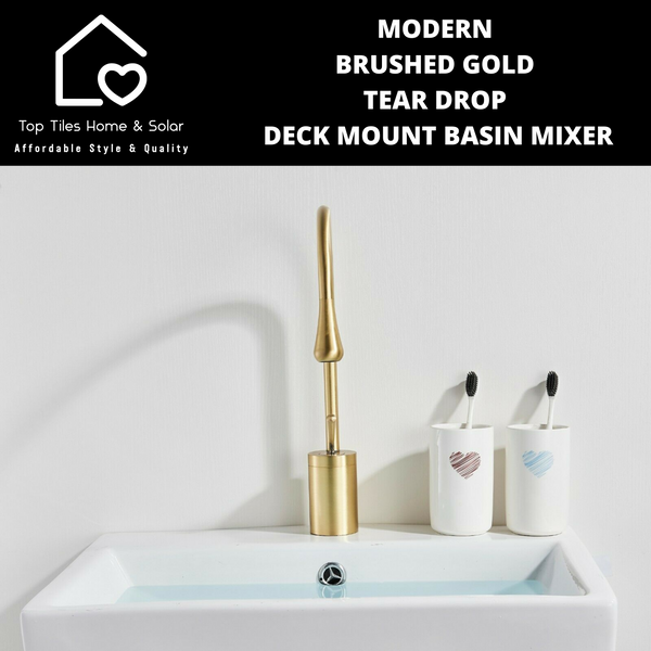 Modern Brushed Gold Tear Drop Deck Mount Basin Mixer