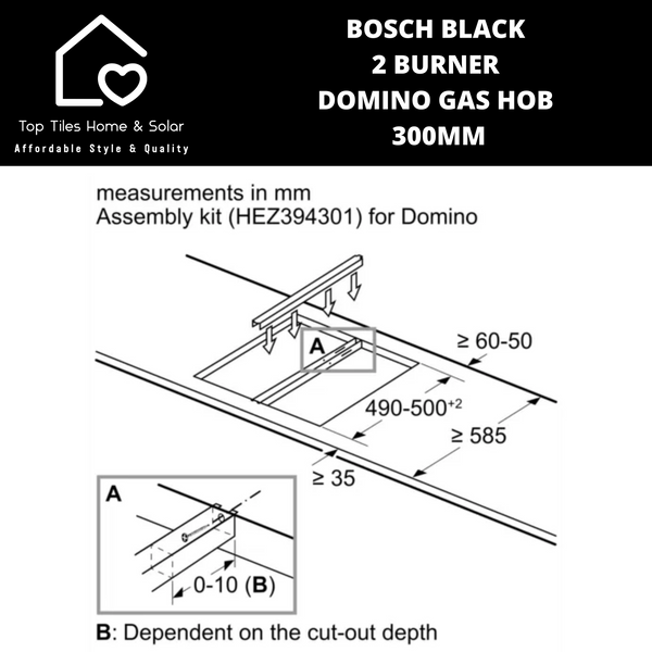 Bosch Series 6 - Black 2 Burner Domino Gas Hob - 300mm