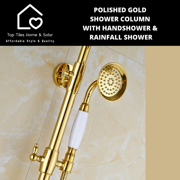 Polished Gold Shower Column With Handshower & Rainfall Shower