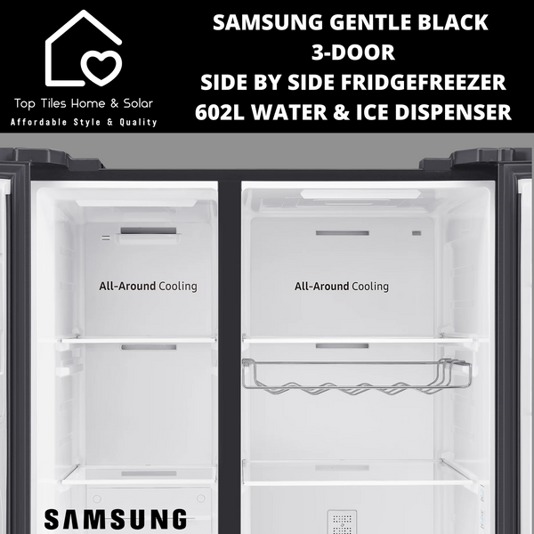 Samsung Gentle Black 3-Door Side by Side Fridge/Freezer- 602L Water/Ice Dispenser