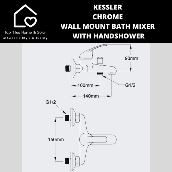 Kessler Chrome Wall Mount Bath Mixer With Handshower