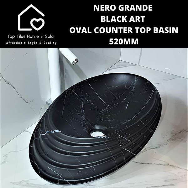 Nero Grande Black Art Oval Counter Top Basin - 520mm