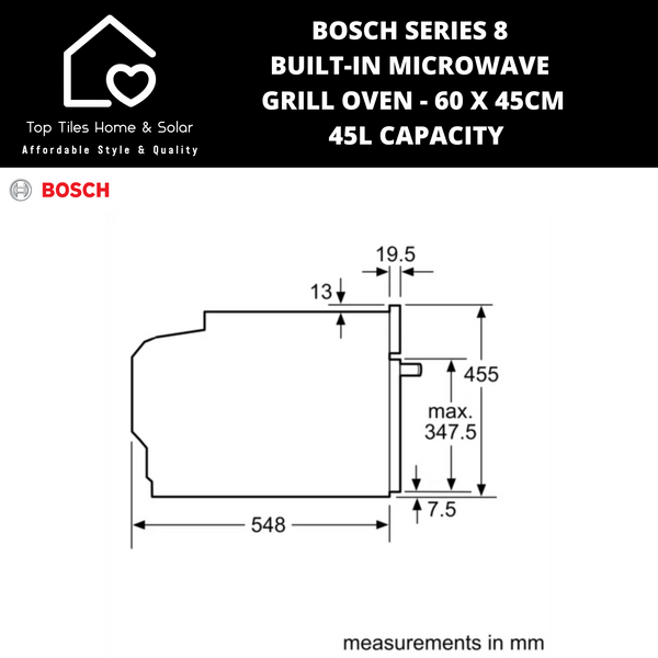 Bosch Series 8 - Built-in Microwave Grill Oven - 60 x 45cm - 45L CAPACITY