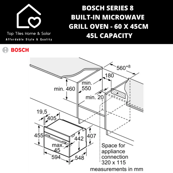 Bosch Series 8 - Built-in Microwave Grill Oven - 60 x 45cm - 45L CAPACITY