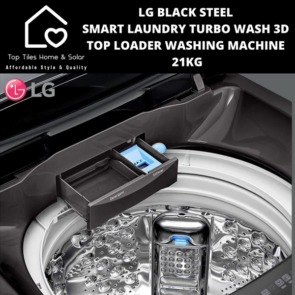 LG Black Steel Smart Laundry Turbo Wash 3D Top Loader Washing Machine - 21kg