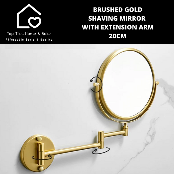 Brushed Gold Shaving Mirror with Extension Arm - 20cm