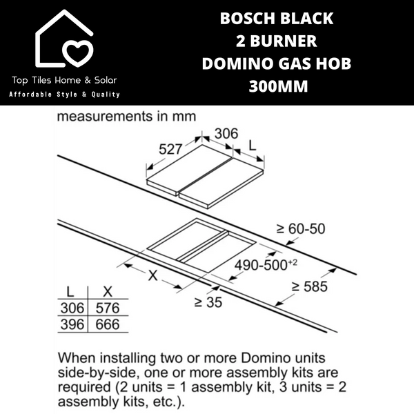 Bosch Series 6 - Black 2 Burner Domino Gas Hob - 300mm