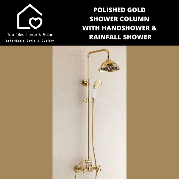 Polished Gold Shower Column With Handshower & Rainfall Shower