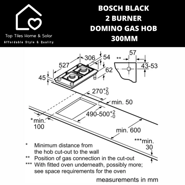 Bosch Series 6 - Black 2 Burner Domino Gas Hob - 300mm