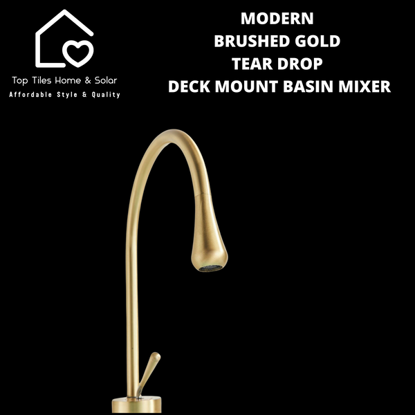 Modern Brushed Gold Tear Drop Deck Mount Basin Mixer