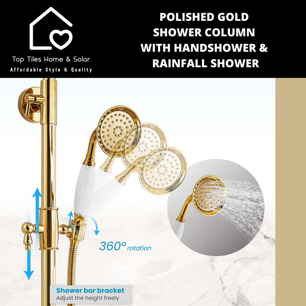 Polished Gold Shower Column With Handshower & Rainfall Shower