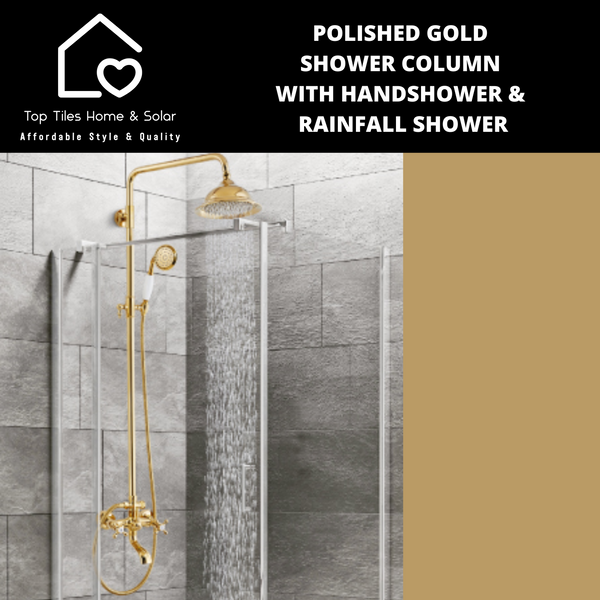 Polished Gold Shower Column With Handshower & Rainfall Shower