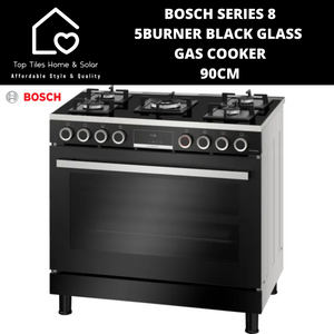 Bosch Series 8 - 5Burner Black Glass Gas Cooker - 90cm