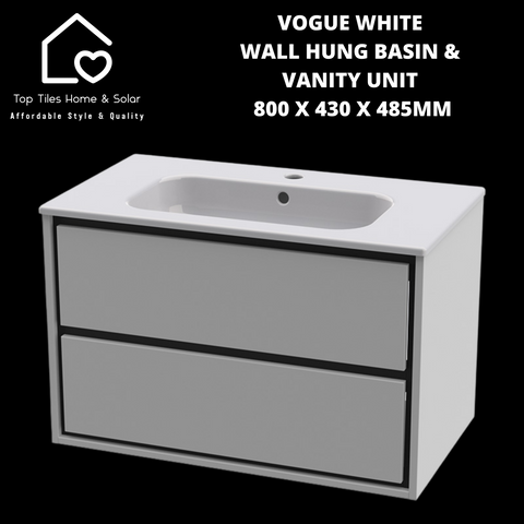 Vogue White Wall Hung Basin & Vanity Unit -  800 x 430 x 485mm