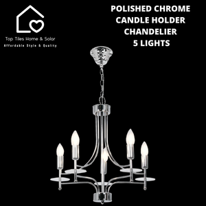 Polished Chrome Candle Holder Chandelier - 5 Lights