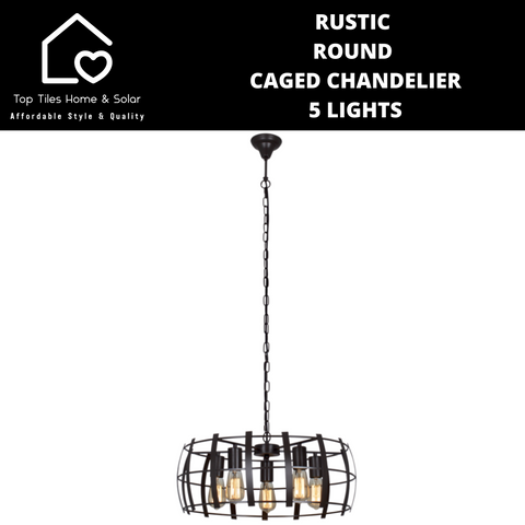 Rustic Round Caged Chandelier - 5 Lights