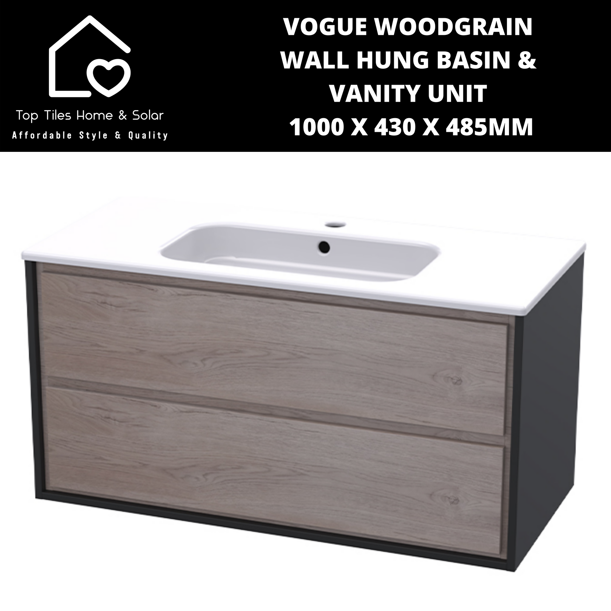 Vogue Woodgrain Wall Hung Basin & Vanity Unit - 1000 x 430 x 485mm