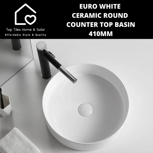 Euro White Ceramic Round Counter Top Basin - 410mm