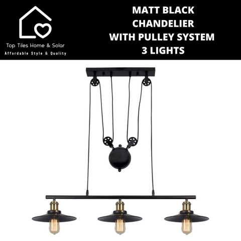 Matt Black Chandelier With Pulley System - 3 Lights