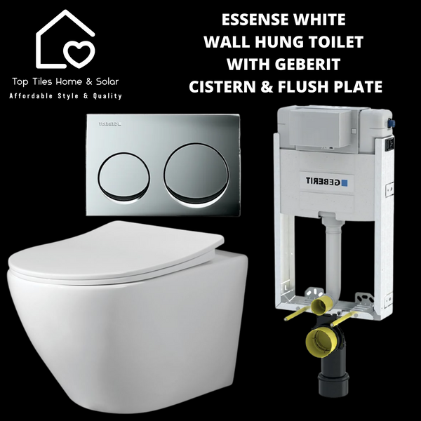 Essense Bali White Wall Hung Toilet With Geberit Cistern & Flush Plate