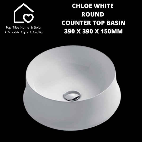 Chloe White Round Counter Top Basin - 390 x 390 x 150mm