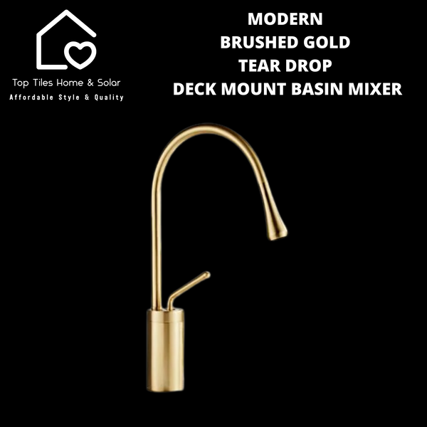 Modern Brushed Gold Tear Drop Deck Mount Basin Mixer