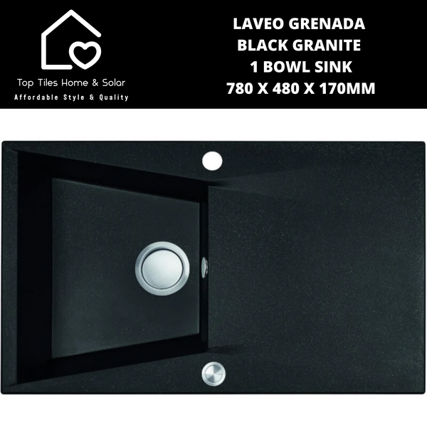 Laveo Grenada Black Granite 1 Bowl Sink - 780 x 480 x 170mm