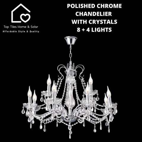 Polished Chrome Chandelier with Crystals - 8 + 4 Lights