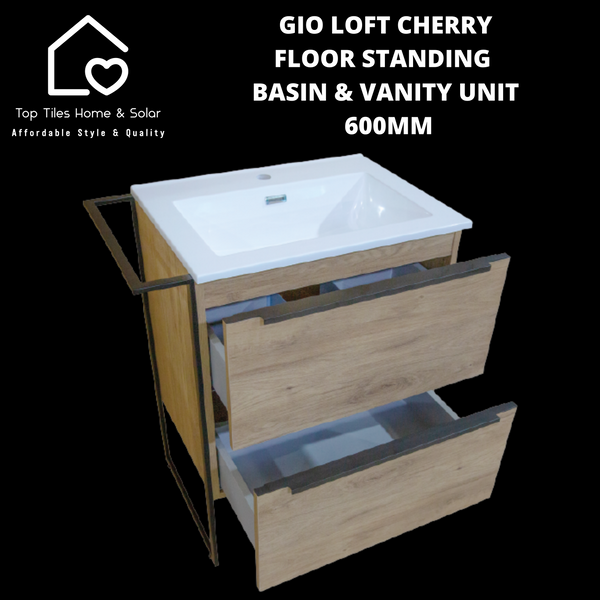 Gio Loft Cherry Floor Standing Basin & Vanity Unit -  600mm