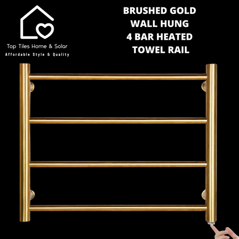 Brushed Gold Wall Hung 4 Bar Heated Towel Rail