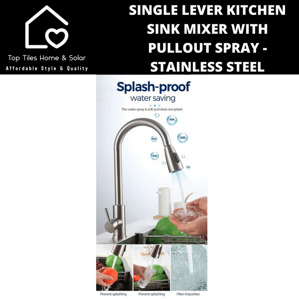 Single Lever Kitchen Sink Mixer With Pullout Spray - Stainless Steel