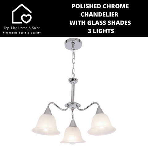 Polished Chrome Chandelier With Glass Shades - 3 Lights