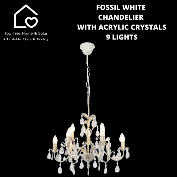 Fossil White Chandelier With Acrylic Crystals - 9 Lights