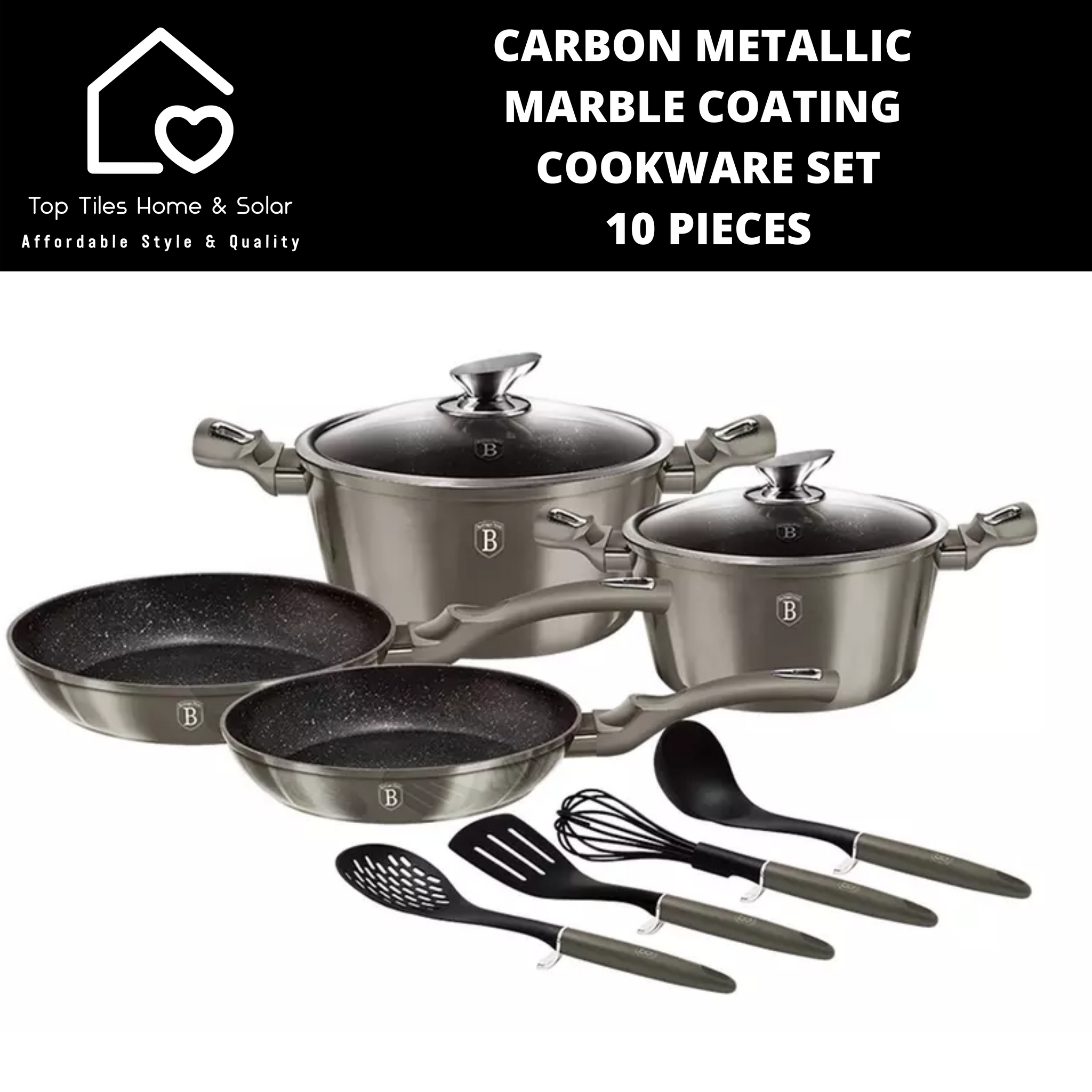 Carbon Metallic Marble Coating Cookware Set - 10 Pieces