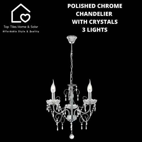 Polished Chrome Chandelier With Crystals - 3 Lights