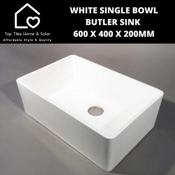 White Single Bowl Butler Sink - 600 x 400 x 200mm