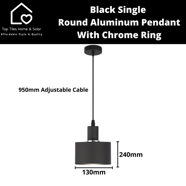 Black Single Round Aluminum Pendant with Chrome Ring