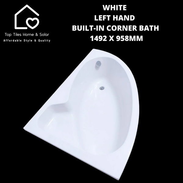 White Left Hand Built-In Corner Bath 1492 x 958mm