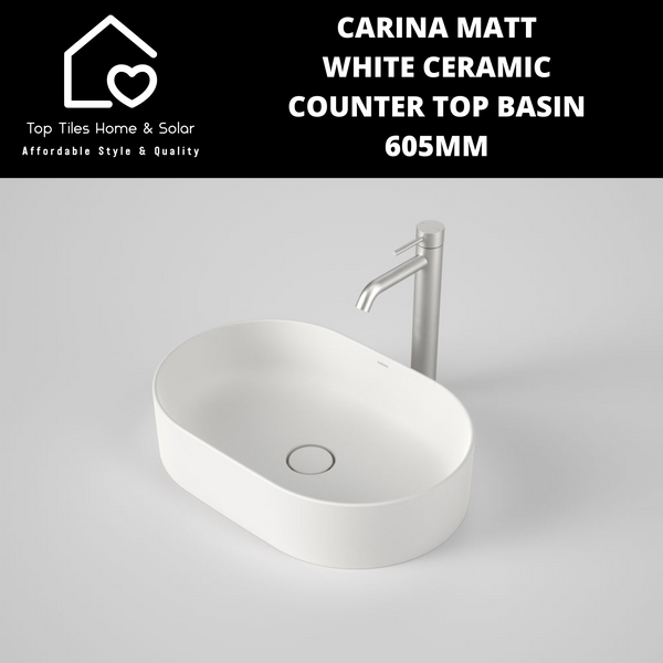 Carina Matt White Ceramic Counter Top Basin - 605mm