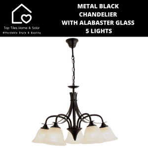 Metal Black Chandelier With Alabaster Glass - 5 Lights